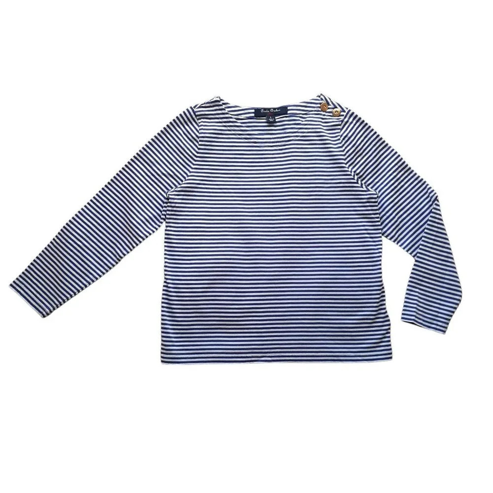 Brooks Brothers Kids Navy and White Stripped Long Sleeve in Size Large